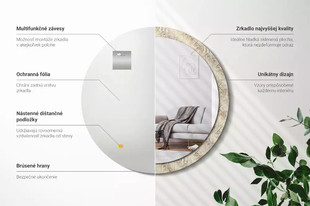 Rund spegel med tryckt ram Art déco-komposition