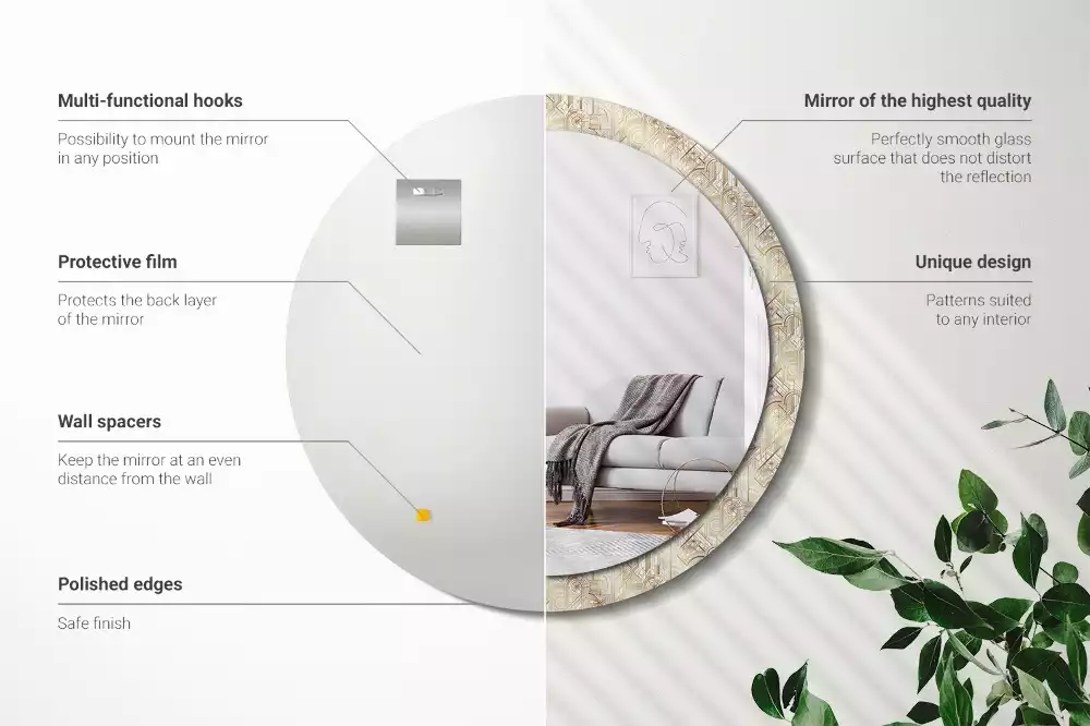 Rund spegel med tryckt ram Art déco-komposition