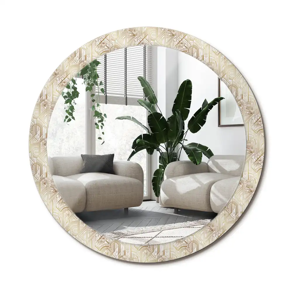 Rund spegel med tryckt ram Art déco-komposition