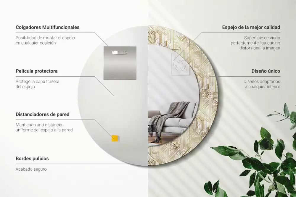 Rund spegel med tryckt ram Art déco-komposition