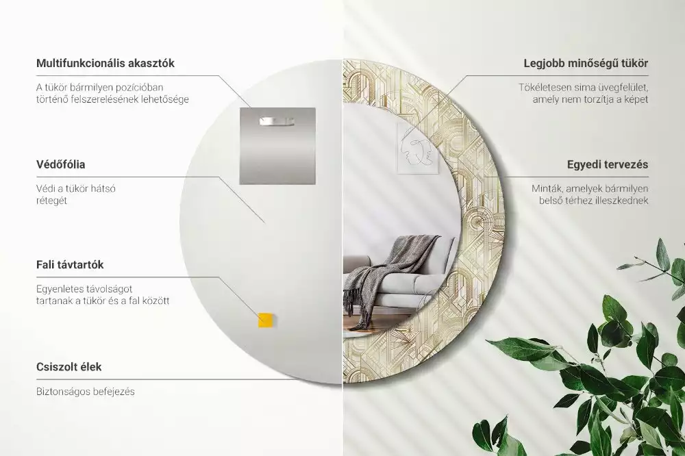 Rund spegel med tryckt ram Art déco-komposition