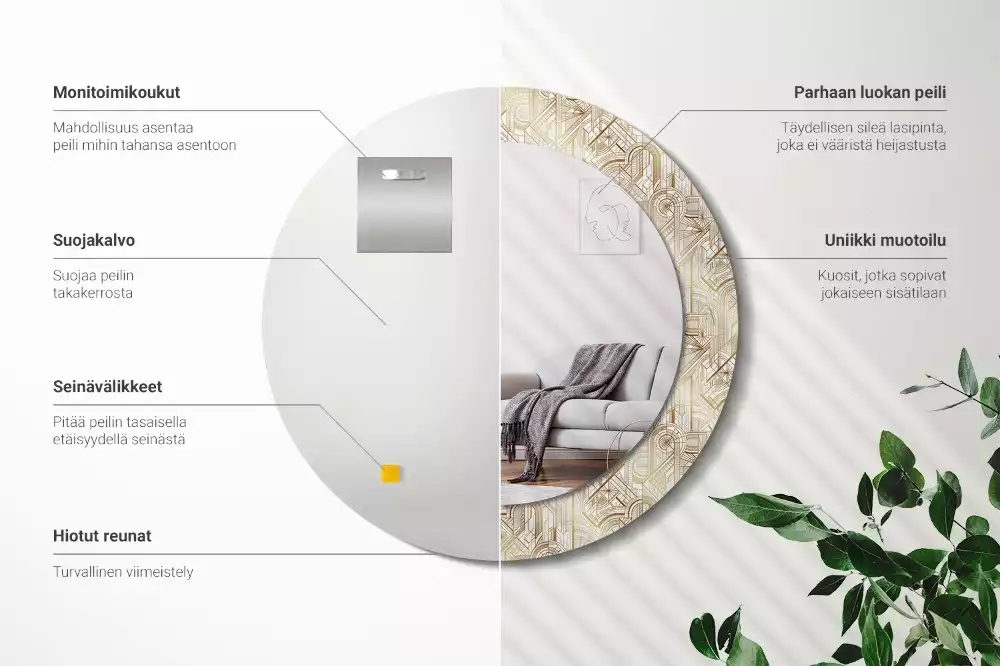 Rund spegel med tryckt ram Art déco-komposition