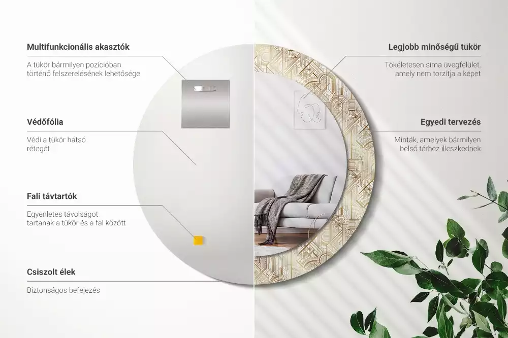 Rund spegel med tryckt ram Art déco-komposition