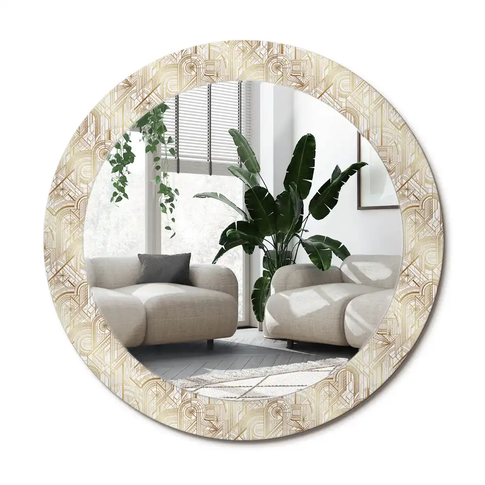 Rund spegel med tryckt ram Art déco-komposition