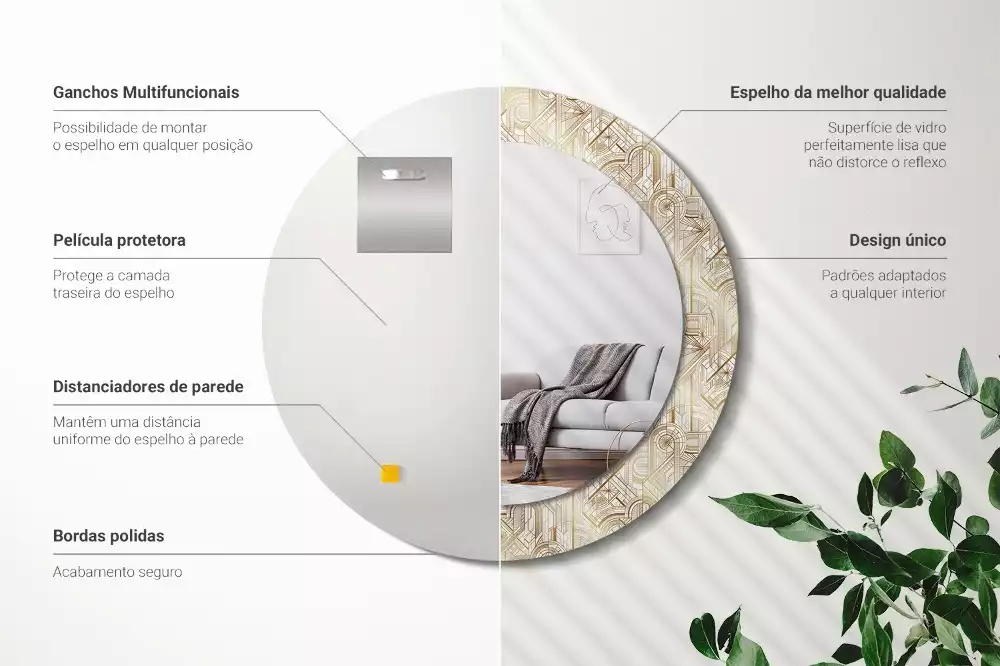 Rund spegel med tryckt ram Art déco-komposition