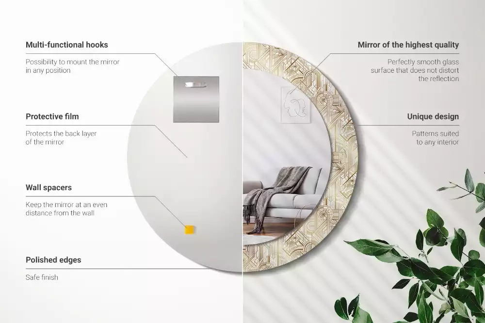 Rund spegel med tryckt ram Art déco-komposition