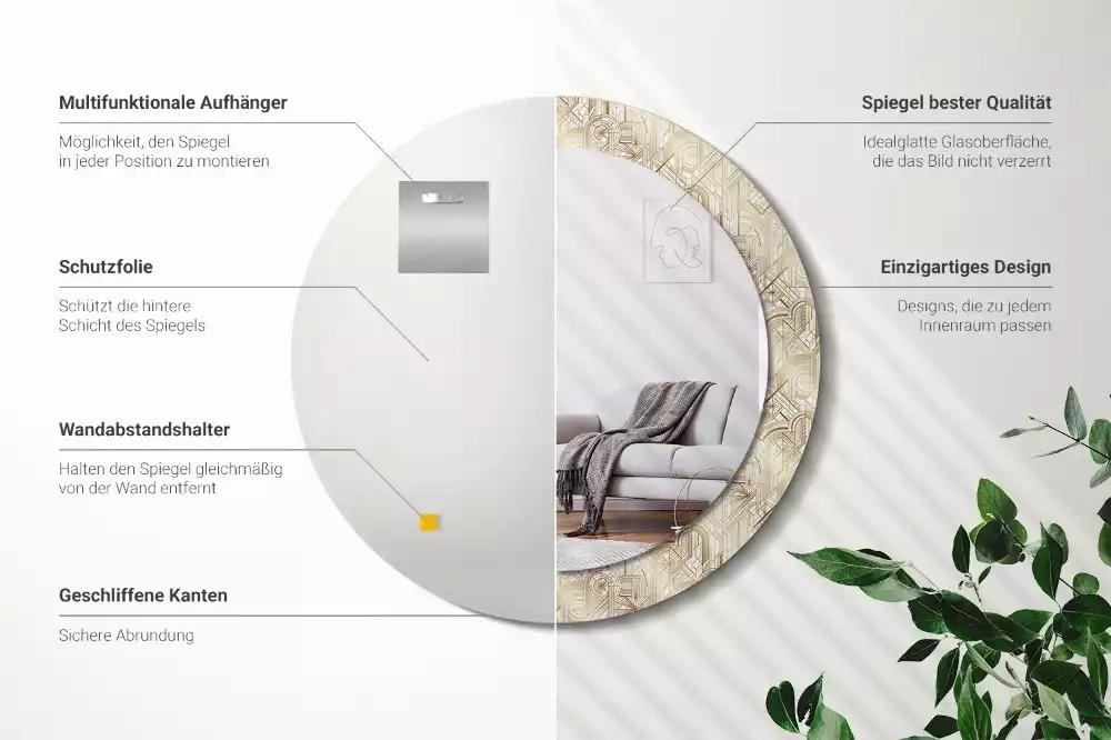 Rund spegel med tryckt ram Art déco-komposition