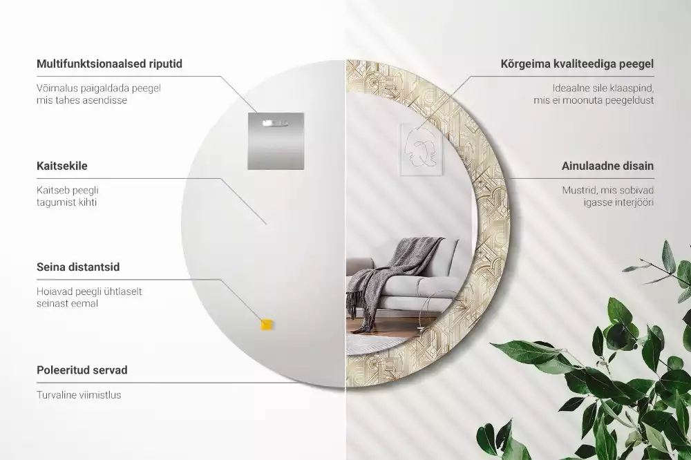 Rund spegel med tryckt ram Art déco-komposition