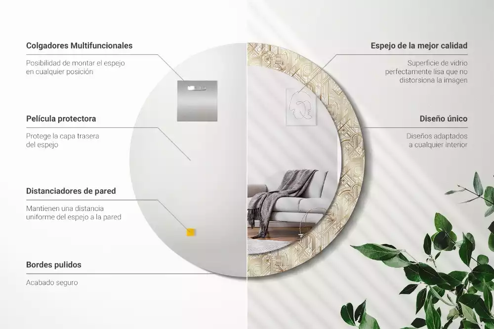 Rund spegel med tryckt ram Art déco-komposition