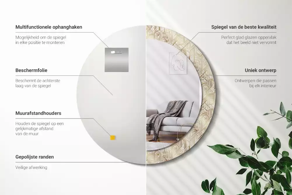 Rund spegel med tryckt ram Art déco-komposition