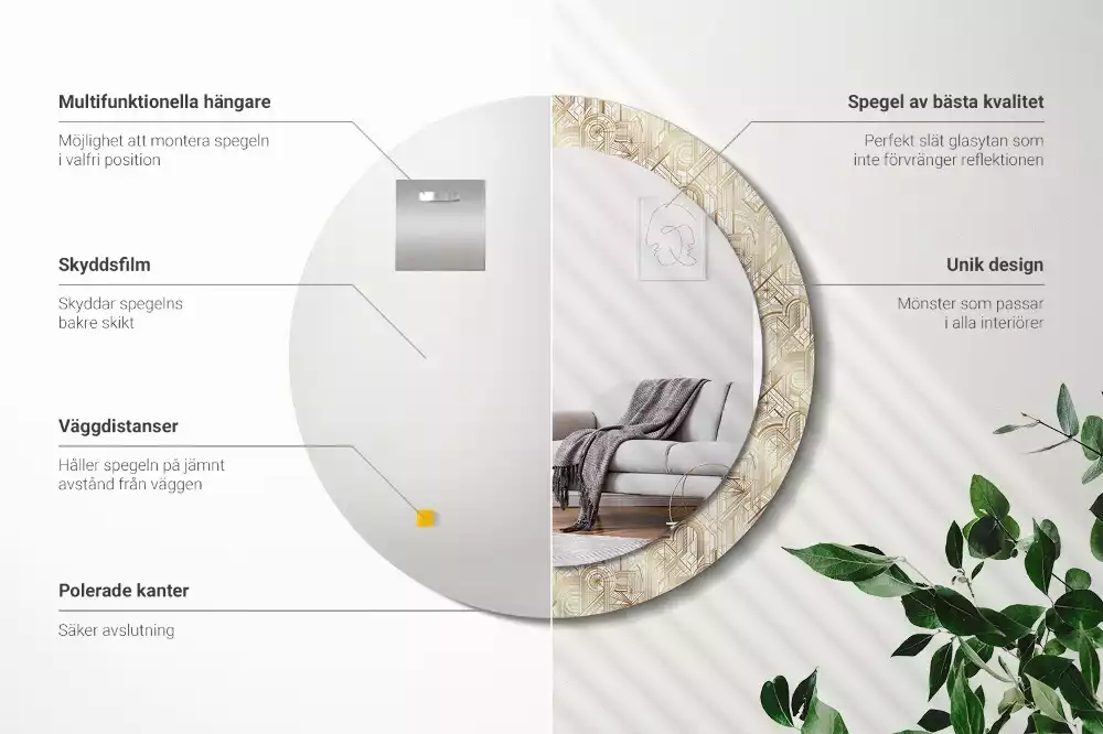 Rund spegel med tryckt ram Art déco-komposition