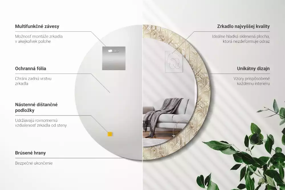 Rund spegel med tryckt ram Art déco-komposition