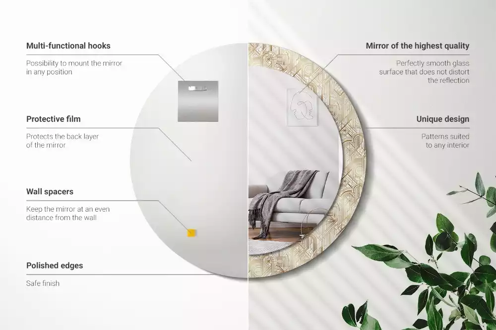 Rund spegel med tryckt ram Art déco-komposition