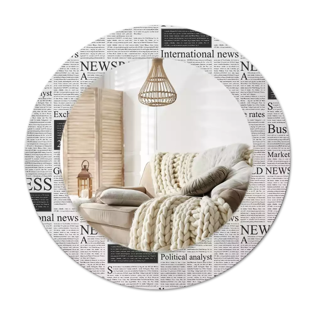 Rund spegel med tryckt Tidningar