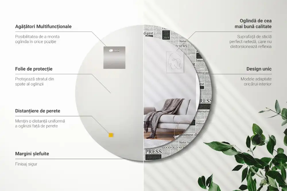 Rund spegel med tryckt Tidningar