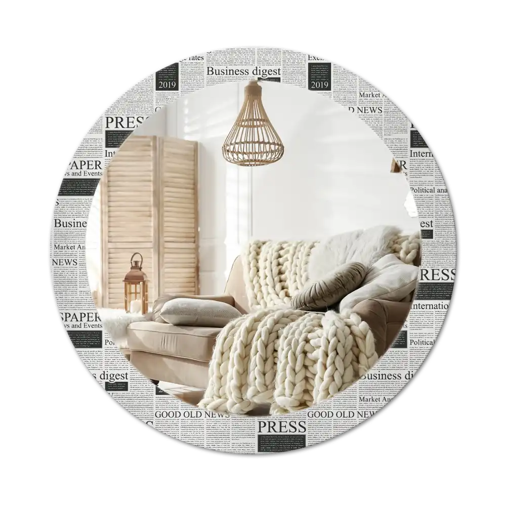 Rund spegel med tryckt Tidningar