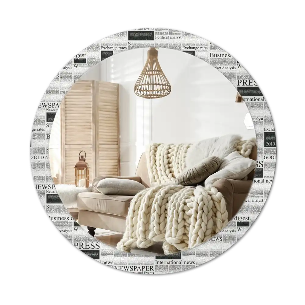 Rund spegel med tryckt Tidningar