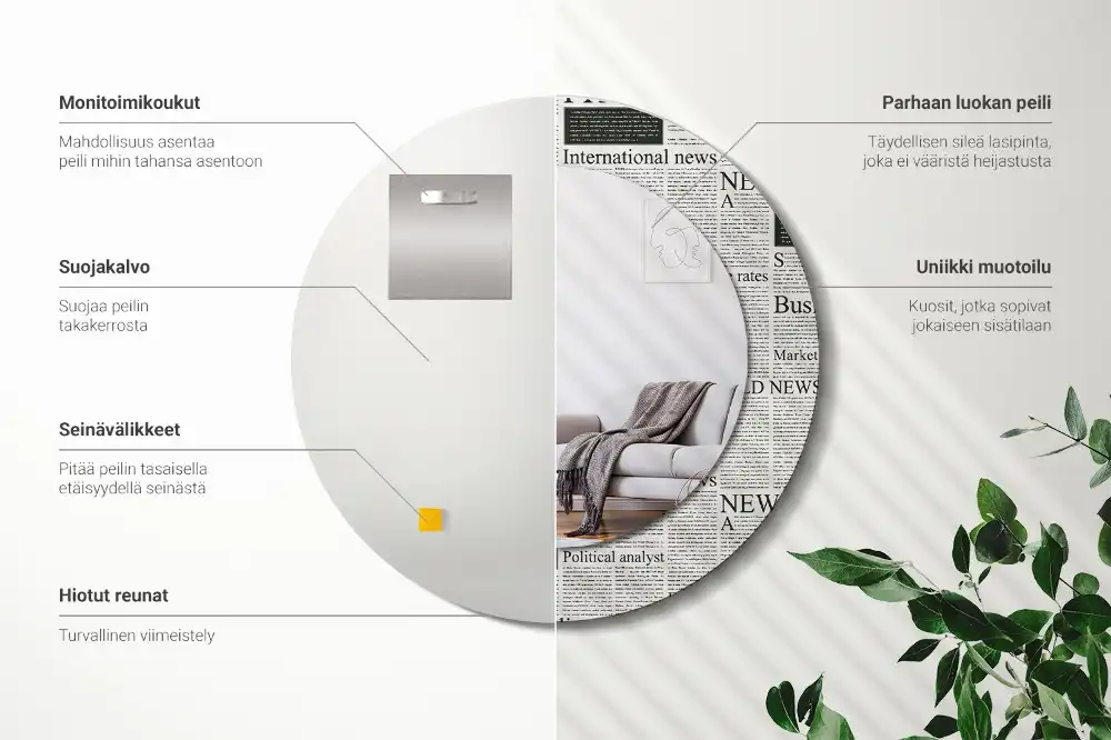 Rund spegel med tryckt Tidningar