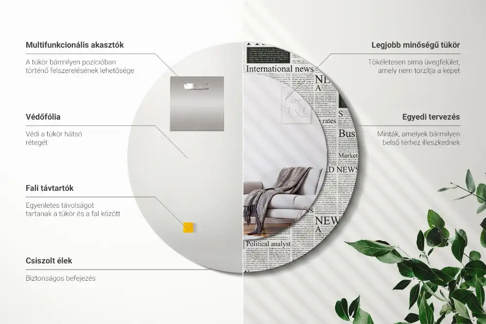 Rund spegel med tryckt Tidningar