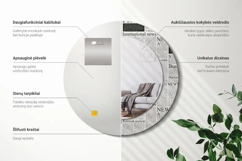 Rund spegel med tryckt Tidningar