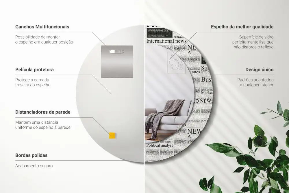 Rund spegel med tryckt Tidningar