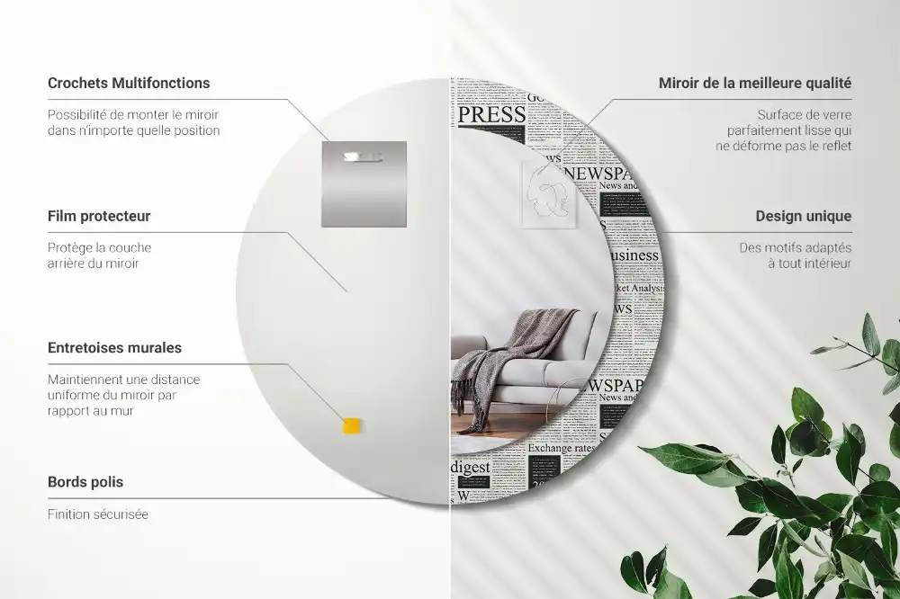 Rund spegel med tryckt Tidningar