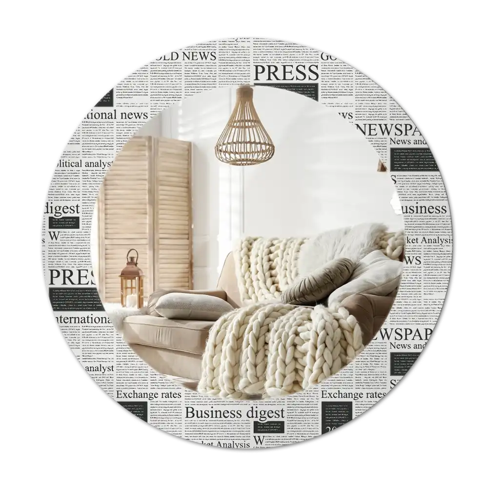 Rund spegel med tryckt Tidningar