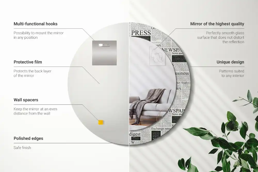 Rund spegel med tryckt Tidningar