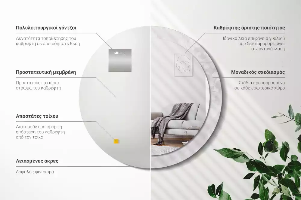 Rund spegel med tryckt ram Rokoko konsistens