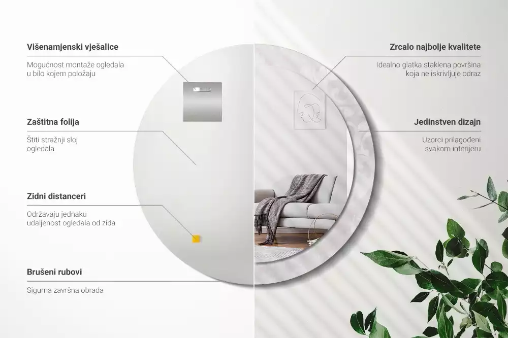 Rund spegel med tryckt ram Rokoko konsistens