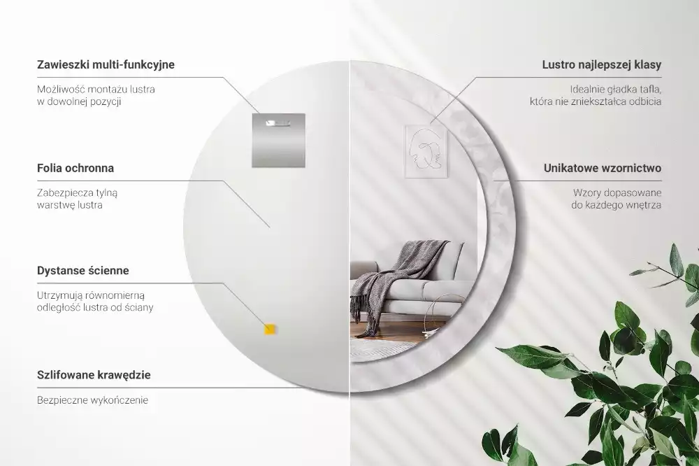 Rund spegel med tryckt ram Rokoko konsistens