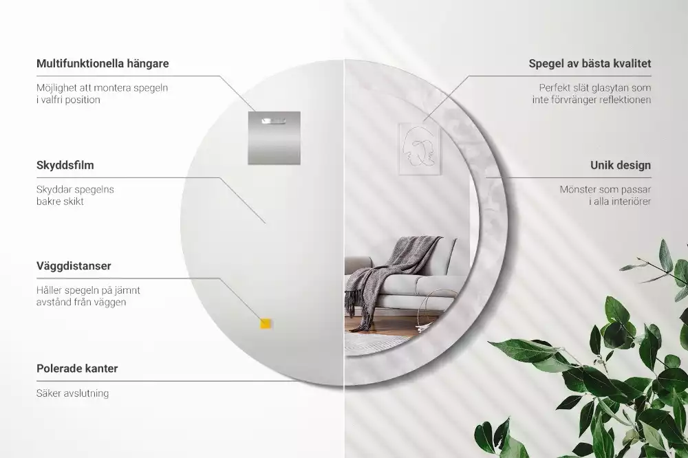 Rund spegel med tryckt ram Rokoko konsistens