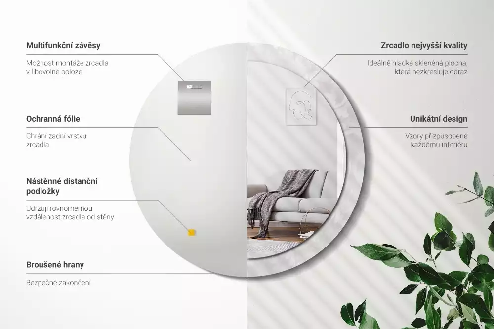 Rund spegel med tryckt ram Rokoko konsistens