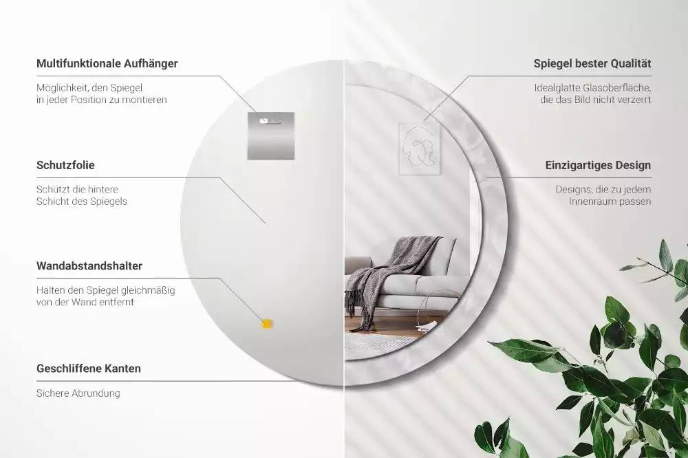 Rund spegel med tryckt ram Rokoko konsistens