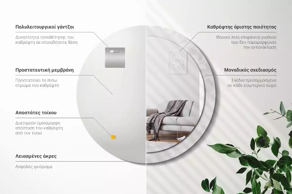 Rund spegel med tryckt ram Rokoko konsistens