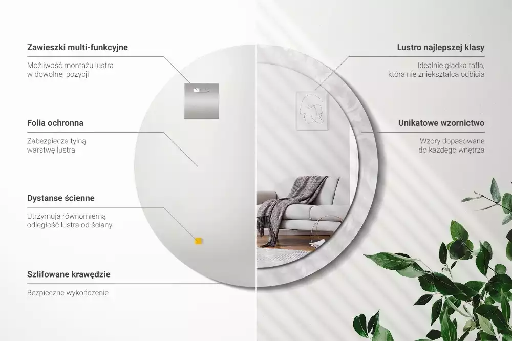 Rund spegel med tryckt ram Rokoko konsistens