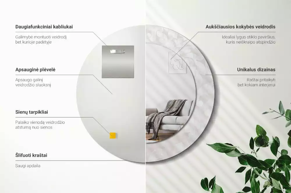 Rund spegel med tryckt ram Rokoko konsistens