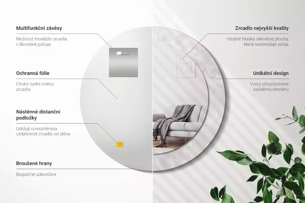 Rund spegel med tryckt ram Rokoko konsistens