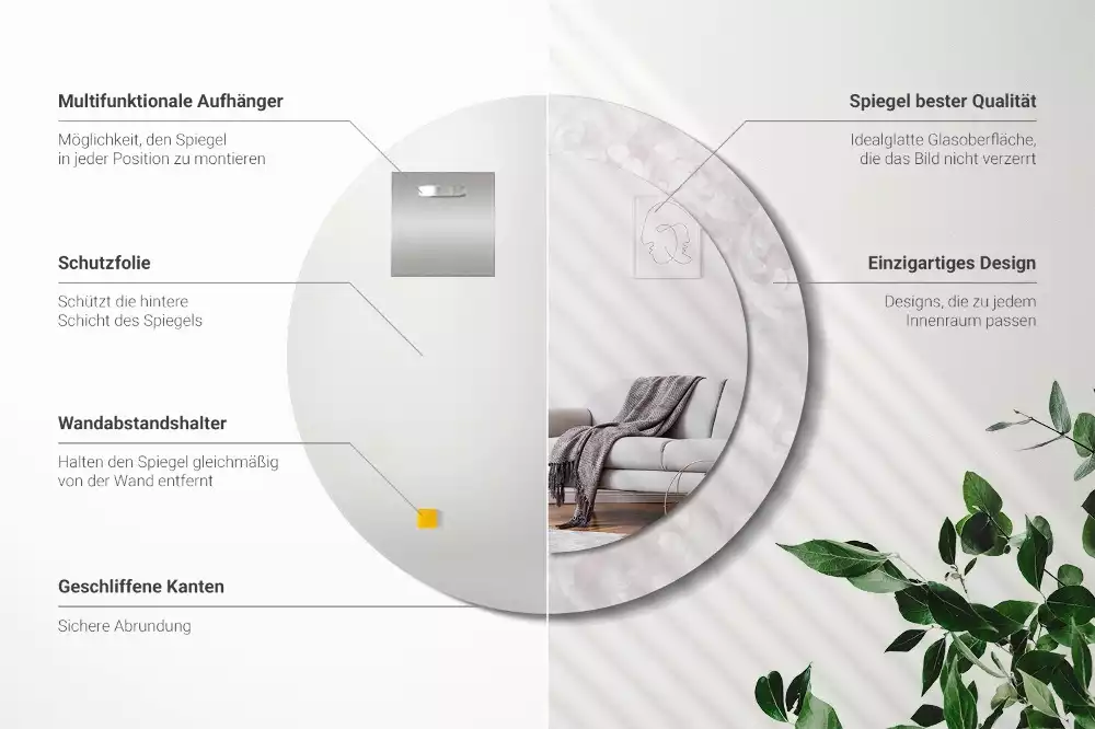 Rund spegel med tryckt ram Rokoko konsistens