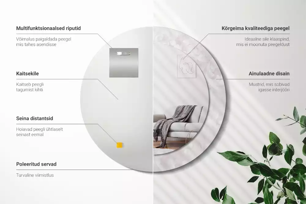 Rund spegel med tryckt ram Rokoko konsistens