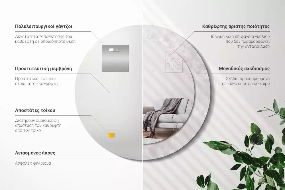 Rund spegel med tryckt ram Rokoko konsistens