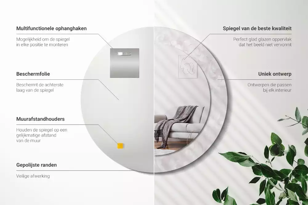 Rund spegel med tryckt ram Rokoko konsistens