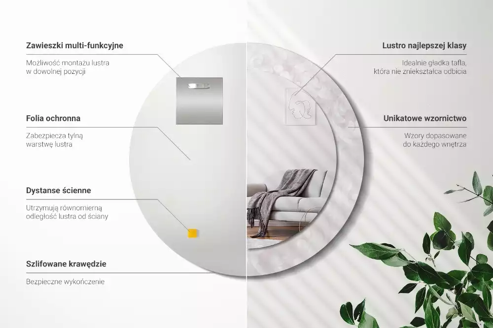 Rund spegel med tryckt ram Rokoko konsistens