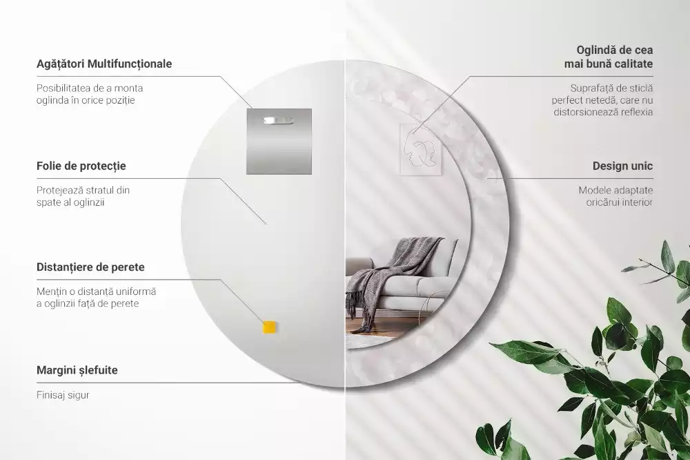 Rund spegel med tryckt ram Rokoko konsistens