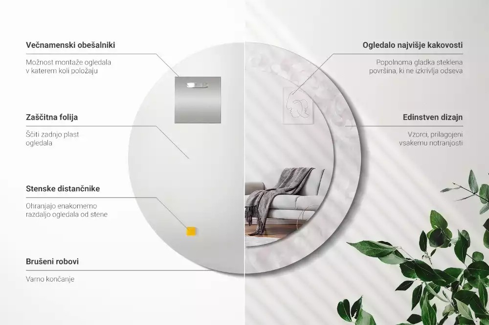 Rund spegel med tryckt ram Rokoko konsistens