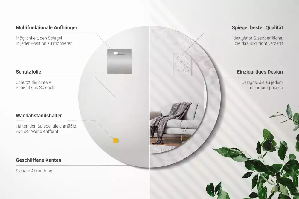 Rund spegel med tryckt ram Rokoko konsistens