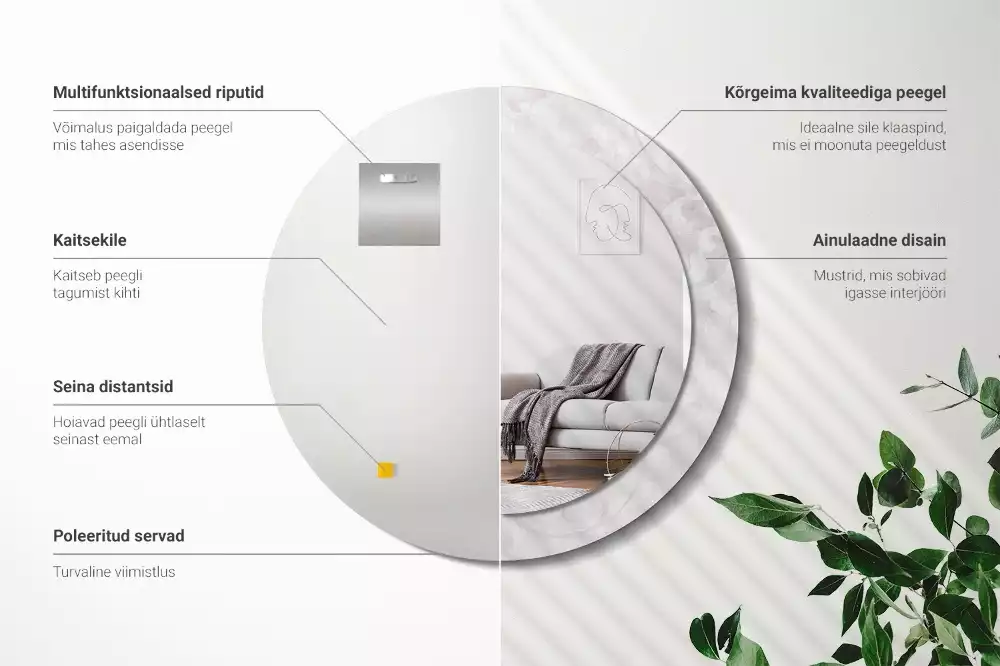 Rund spegel med tryckt ram Rokoko konsistens