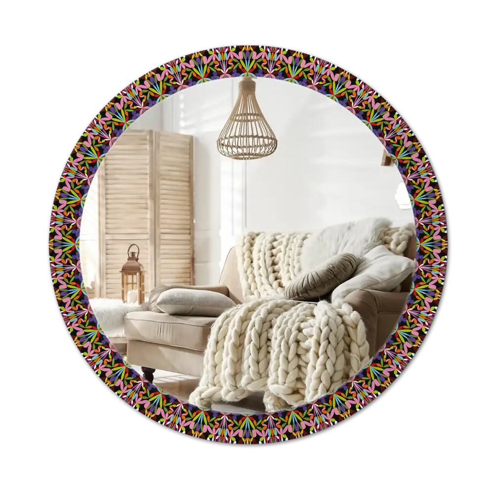 Rund spegel med tryckt Mandala mönster