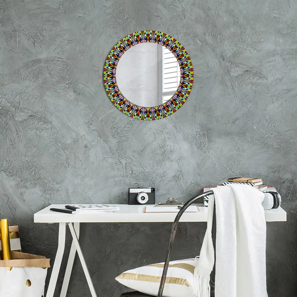 Rund spegel med tryckt Mandala mönster