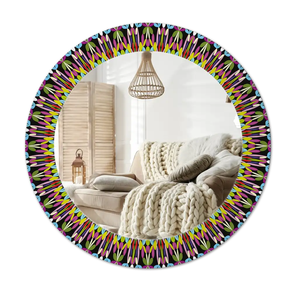Rund spegel med tryckt Mandala mönster